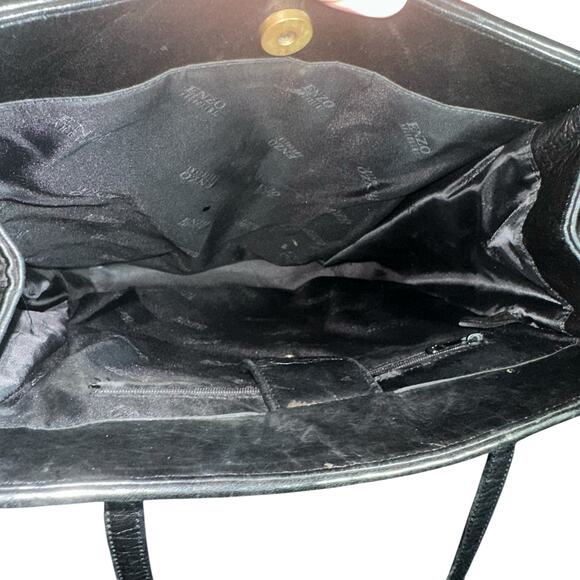 Enzo Angiolini Black Woven Leather Tote Shoulder Bag Genuine Leather Handbag - Picture 11 of 11